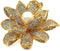 Sparkling Gold Tone Imitated White Pearl Zircon Lotus Flower Brooch Pin Ladies Jewelry...