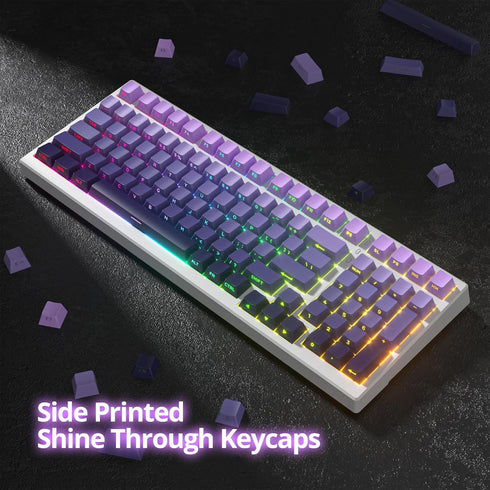 PBT Gradient Purple Keycaps Side Printed Shine Through Keycaps Set Cherry Profile Double Shot Custom Keycaps Minimalist Style for Mechanical Keybo...