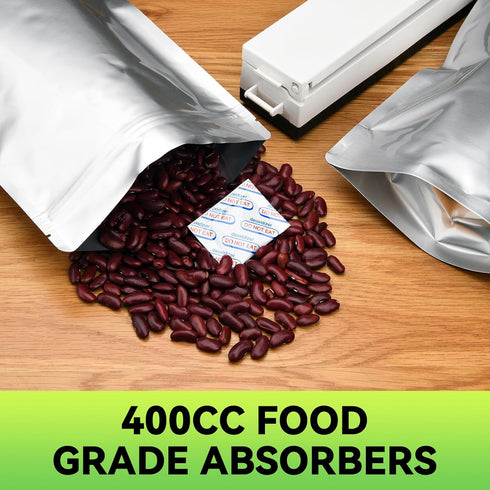 SYMYNELEC 400cc Oxygen Absorbers for Food Storage, 100 Count (20x Packs of 5), O2 Absorber for Long Term Food Storage & Survival Vacuum Mylar Bags...