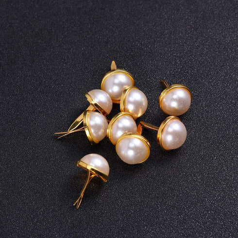 100pcs Mini Brads Metal Pearl Brad Paper Fastener for Scrapbooking DIY Craft Clothing Decoration Gold 12mm...