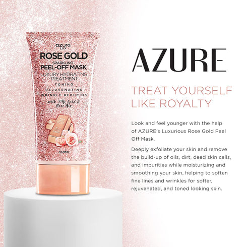AZURE Rose Gold Hydrating Peel Off Face Mask- Dermatologist Tested - Anti Aging, Toning & Rejuvenating - Removes Blackheads, Dirt & Oils - Real 24...