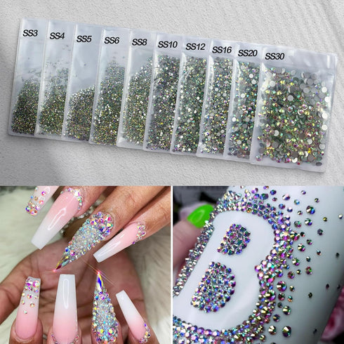 Flatback Glass Crystals Rhinestones for Nails AB Gems Stones Beads Nail Art Rhinestones for Decoration Accessories Crafts Eye Makeup Clothes Shoes...