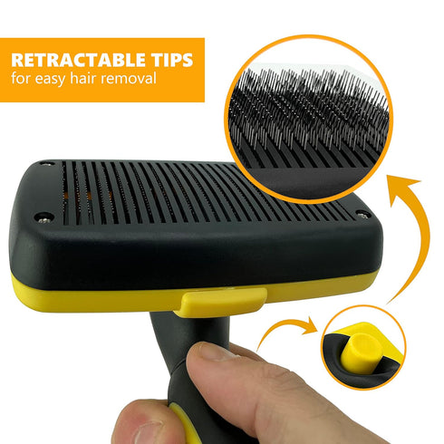 Self-Cleaning Grooming Brush for Dogs and Cats, Retractable Bristles for Easy Hair and Fur Removal - 7.5" Size...