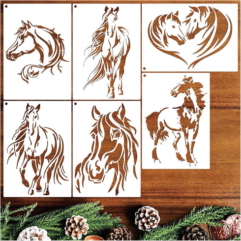 Horse Stencils for Painting on Wood, Horse Stencils for Crafts Reusable Wood Burning Drawing Art Paint Stencils and Patterns for Wall Cake Cookie ...