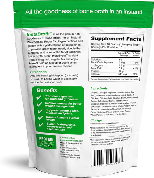 InstaBroth, Bone Broth Powder with Grass Fed, Pasture Raised Collagen and Gelatin, 12g Protein (6.4oz) (Chicken Flavor)...