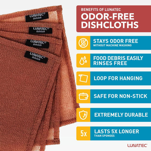 Lunatec Odor-Free Dishcloths. The Perfect Scrubber, Dish Cloth, Sponge and Scouring Pad to Clean Your Dishes, Pots & Pans, and Kitchen Gear. Ideal...
