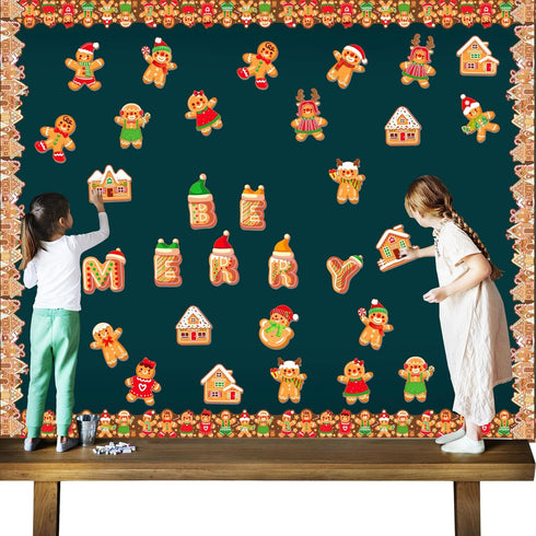 Christmas Gingerbread Bulletin Board Classroom Decoration,Gingerbread Man House Cut-Outs for Winter Holidays Merry Christmas Party for Classroom O...