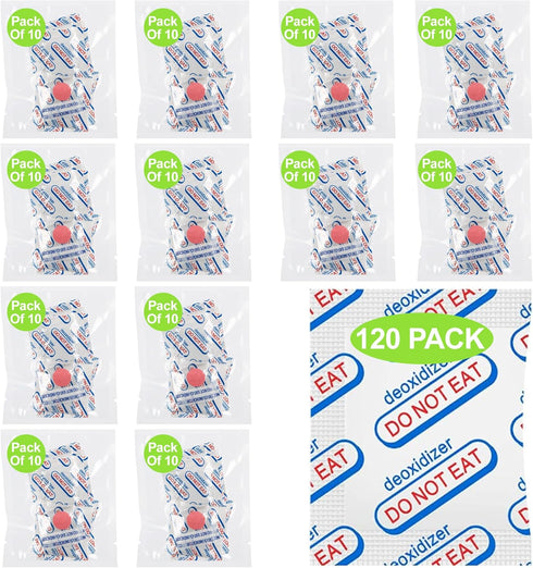 300cc Oxygen Absorbers for Food Storage - 120 Packs(12 x Packs of 10), Food Grade Oxygen Absorbers for Food Storage with Oxygen Indicator, Applica...
