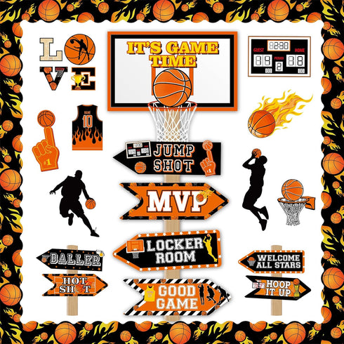 gisgfim 36pcs Basketball Bulletin Board Decoration Basketball Theme Bulletin Boarders It’s Game Time Basketball Cut-Outs Sports Bulletin Board Dec...