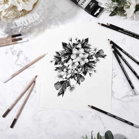 Geyoga 36 Pcs Professional Charcoal Pencils Extra soft, Soft, Medium, Hard, White, Brown for Drawing Charcoal Pencils Drawing Set Pastel Pencils A...