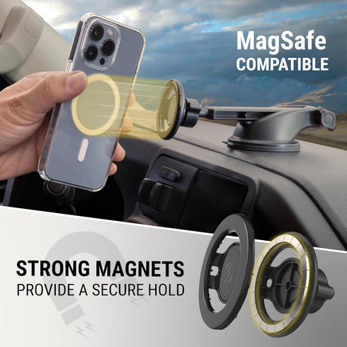 Scosche MagicMount SMSWDEX MagSafe Car Mount, Magnetic Phone Holder for Car Windshield/Dashboard, Suction Cup Phone Mount Compatible w/iPhone 15/1...