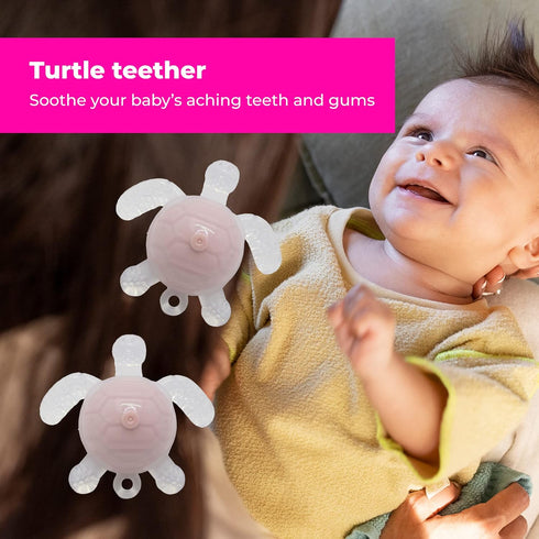 Turtle teether (Pink) Silicone Baby Teether Toy - Animal Turtle Teething Relief Toy for Babies, Toddlers, Infants, Girls & Boys - Baby Chew Toy - ...
