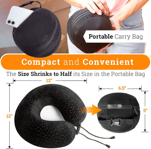 Aeris Memory Foam Travel Pillow for Airplanes - Best Airplane Neck Pillow for Long Flights - Plane Accessories Carry Bag to Save Space, Ear Plugs ...