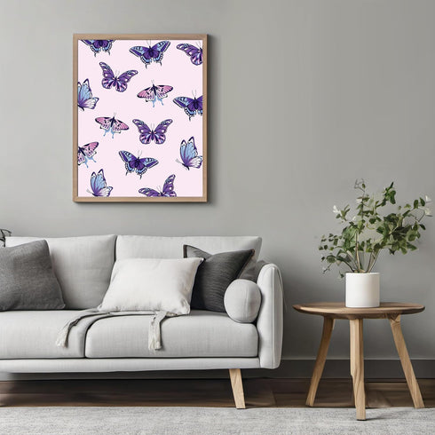 Posterizer 1 pcs-Pink and Purple Cute Aesthetic Girly Butterflies-Art for Animal Lovers-Landscape & Nature Art-Gift for Girls, Teens-Living Room B...