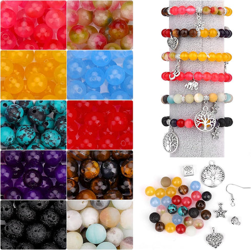 Bead bracelet making kit,Beads for Jewelry Making Bulk Mixed 471pc Healing Bead Rock Loose Nature Stone Gemstone for DIY Bracelet Necklace Essenti...