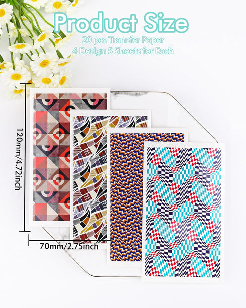 Puocaon Abstract Clay Transfer Paper - 4 Design 20 Pcs Polymer Clay Transfer Paper Sheets, Retro Checkerboard Image Transfer Sheets for Polymer Cl...