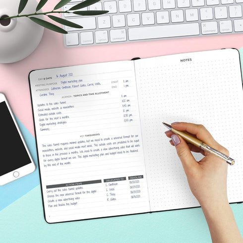 Clever Fox Meeting Notebook – Work & Business Organizer with Notes & Action Items – Notepad for Project Management & Meetings, A5 (Black)...