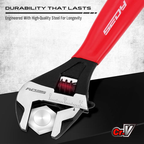 6" Adjustable Wrench Pipe Spanner: Wide Jaw Black Oxide Wrench With Cushion Grip, Laser Marked Metric & SAE Scales, CR-V Steel, for Professionals...
