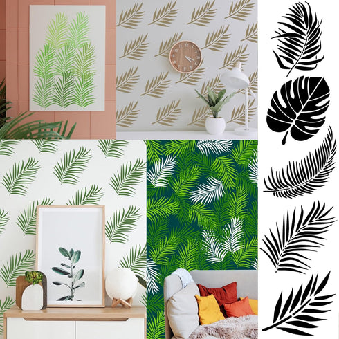 Leaf Stencils, Palm Leaf Stencils, Fern Leaf Stencils for Painting on Walls, Furniture, Canvas, Wood, Home Wall Decor DIY Art Crafts (Tropical Jun...