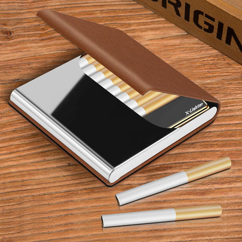 X-LIGHTER Cigarette Case with Lighter for 84MM King Size, Smell Proof, Ultra Slim, Leather Cigarette Holder Case for Men, Business...