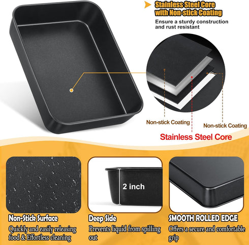 TeamFar Lasagna Pan, 9.4 x 7 x 2 Inch Stainless Steel Deep Baking Roasting Brownie Pan for Toaster Oven, Black Non-Stick Coating Rectangle Cake Pa...