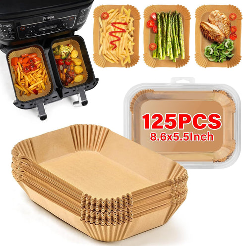 Air Fryer Liners Disposable, Rectangular Parchment paper for Ninja 2-Basket Air Fryer, 125Pcs Natural Ninja Dual Airfryer Liners, Greaseproof Air ...