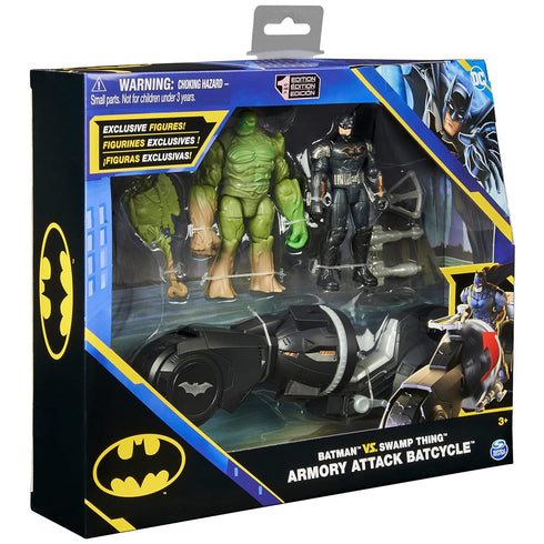 DC Comics, Batman and Swamp Thing Armory Attack Batcycle Set, Exclusive Armored Batman and Swamp Thing Action Figure with Accessories, Kids Toys f...