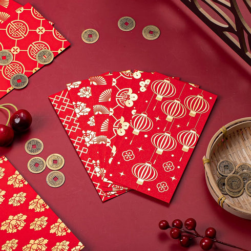 Whaline 48 Pack Chinese New Year Red Envelopes 6 Design Red Gold Foil Hong Bao Year Of The Dragon Red Envelopes 2024 Lucky Money Envelopes Red Pac...