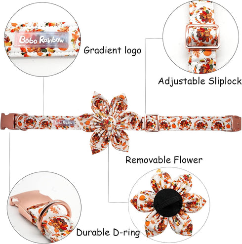Dog Collar with Flower - Thanksgiving Turkey Flower Dog Collar Gift Puppy Soft Collar Pet Flower Adjustable Dog Collar for Large Dogs...