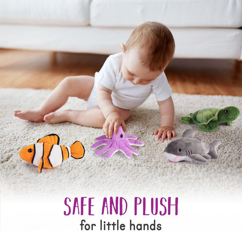 Plush Stuffed Ocean Animals | Plush Sea Creatures Set | Set of 4 Plush Ocean Animals | Octopus, Sea Turtle, Shark, & Clownfish | Baby Stuffed Anim...