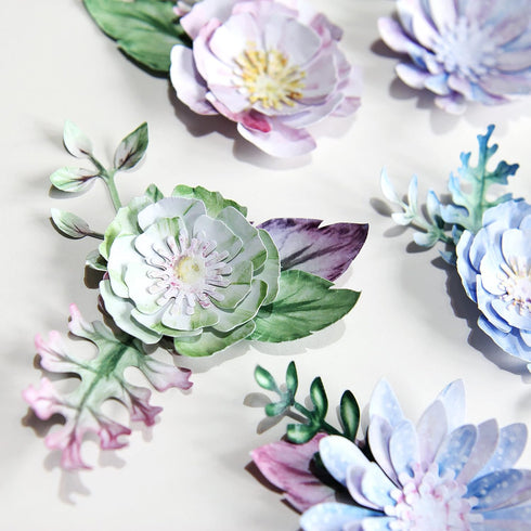 Katy Sue 'ICY Watercolour' Die-Cut/Paper Tole Flowers & Leaves. Contains 12 Letter Sized Sheets - 8 of Die Cut Flowers & 4 of Die Cut Leaves in Bl...