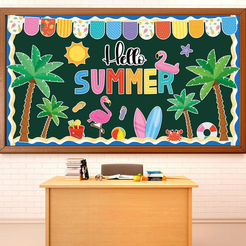 Hello Summer Bulletin Board Decorations Hawaiian Luau Classroom Bulletin Board Border Hawaiian Tropical Palm Paper Cutouts for Classroom Window Wa...
