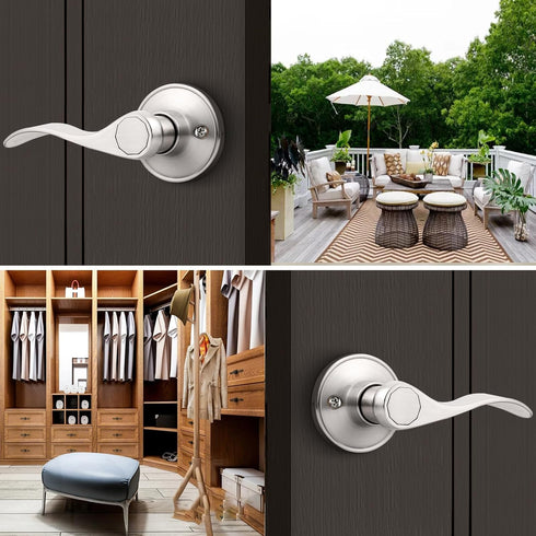 Probrico Wave Style Handle Dummy Leverset Left/Right Hand Door Knobs, Satin Nickel Finish...