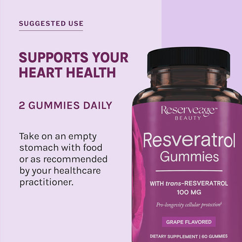Reserveage Beauty- Resveratrol Gummies 100 mg, Antioxidant Supplement for Heart Health, Antioxidant Supplement Supports Healthy Aging, Vegan - 1 P...
