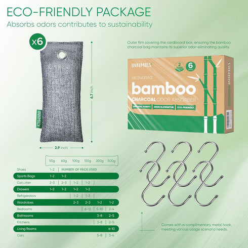 Activated Charcoal Odor Absorber,6 Pack Nature Odor Eliminator for Shoes, Bamboo Charcoal Air Purifying Bags,Shoe Deodorizer and Moisture Absorber...