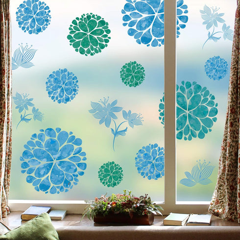 Fashion 3D DIY Creative Blue Flowers Wall Decals Flower Vines Wall Stickers Murals Removable Decor Decal for Living Room Girls Bedroom Home Wall D...