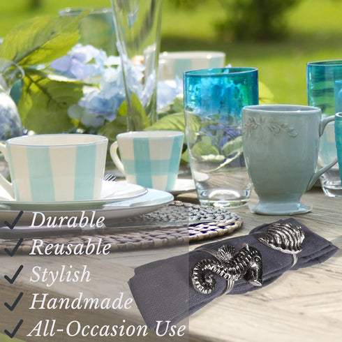 Silver Napkin Rings-12-Piece Set of Premium 100% Metal, Rust-Resistant Tabletop Décor - Antique Coastal Sea Shell Napkin Holdersfor Family Dinner,...