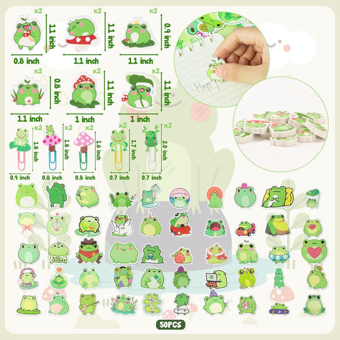 114Pcs Frog Stationery and School Supplies Set - Cute Summer Frog Sticky Notes, Paper Clip Bookmarks, Frog Decal Sticker and Pencils, Assorted Min...