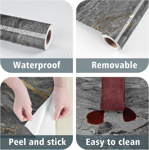 Black Gold Marble Contact Paper Peel and Stick Counterops Waterproof Marble Wallpaper Glossy Countertop Vinyl Wrap Gold Marble Countertop Peel and...