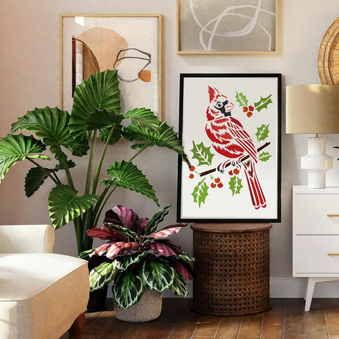 FINGERINSPIRE Cardinal Bird Stencil 11.7x8.3 inch Plastic Cardinal Bird Painting Stencil Bird Branch Pattern Stencils Reusable Stencils for Painti...