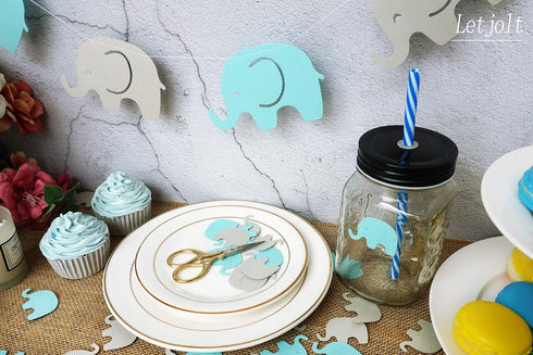 Baby Shower Blue Elephant Confetti Decorations Boy Scatter for Baby Shower Button Birthday Theme Party Supplies Gender Reveal Party Decoration (Bl...