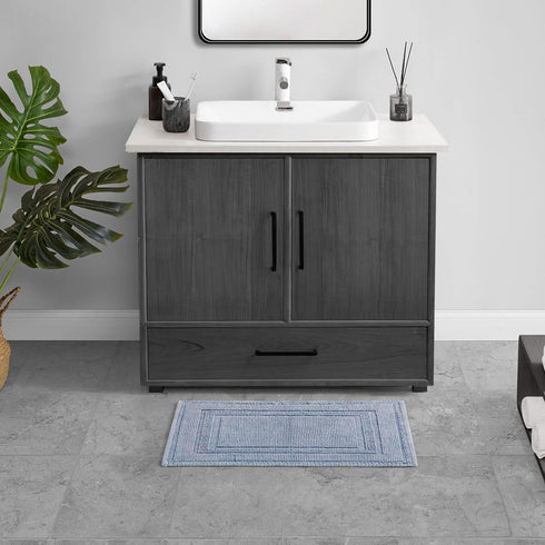 Jean Pierre - Stonewash Racetrack Bath Rug, Cotton, Premium Bathroom Decor, Machine Washable, Highly Absorbent, Measures 17" x 24", Washed Blue...