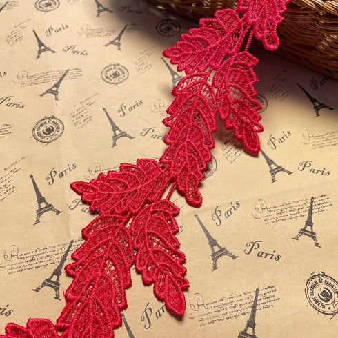 9.5CM Width Europe Leaf Pattern Inelastic Embroidery Lace Trim,Curtain Tablecloth Slipcover Bridal DIY Clothing/Accessories.(2 Yards in one Packag...