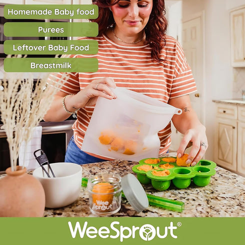 WeeSprout Silicone Baby Food Freezer Tray with Clip-on Lid - Perfect Storage Container for Homemade Baby Food, Vegetable & Fruit Purees, and Breas...