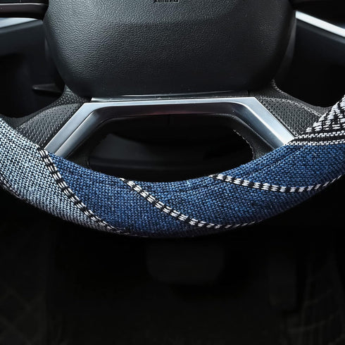 Valleycomfy Cloth Steering Wheel Covers for Women Bohemian Universal 15 inch Baja Blanket Enthic Blue...