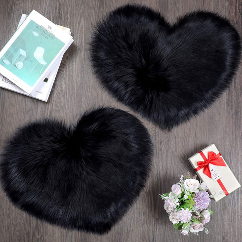 Mudder 2 Pieces Heart Shaped Rug Faux Room Fluffy Carpet Heart Shaped Door Mat for Room Bedroom, 12 x 16 Inch(Black)...