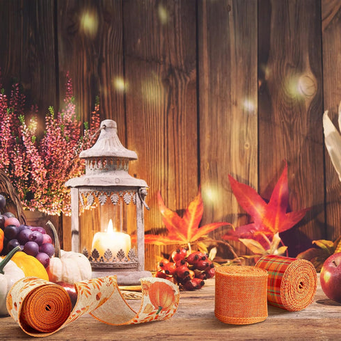 3 Rolls 30 Yards Fall Wired Ribbons Thanksgiving Pumpkin Buffalo Plaid Ribbon Autumn Harvest Ribbons for Wreaths Craft Bow Making Supplies Gifts W...