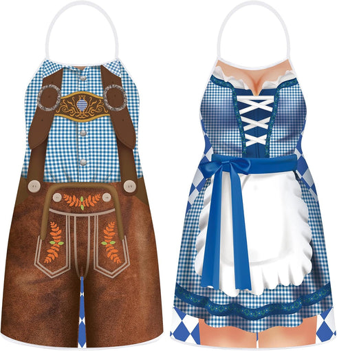 Hillban 2 Pcs Oktoberfest Mardi Gras Apron Couples Cooking Aprons German Party Costume for BBQ Baking Chef Kitchen Gifts (Fresh Style)...