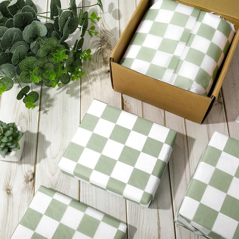 Whaline 100 Sheets Checkered Tissue Paper Sage Green Gift Wrapping Paper Art Craft Paper for DIY Crafts Wedding Birthday Baby Shower Party Decorat...