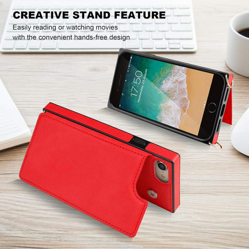 Bocasal Crossbody Wallet Case for iPhone SE(2022) iPhone SE(2020) iPhone 7/8 Credit Card Holder PU Leather Kickstand Shockproof Detachable Cross B...
